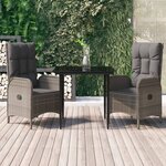 vidaXL Ensemble à manger jardin 3Pièces avec coussins noir et gris