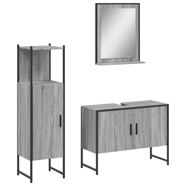 vidaXL Ensemble d'armoires de salle de bain 3 Pièces sonoma gris