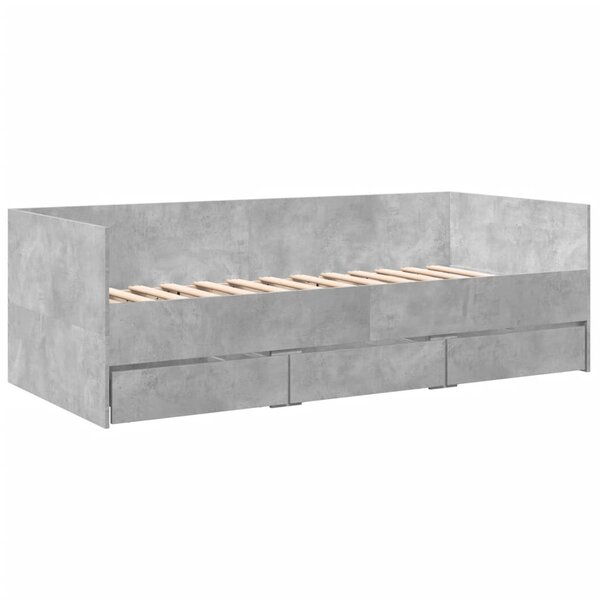 vidaXL Lit de jour et tiroirs gris béton 75x190 cm bois d'ingénierie