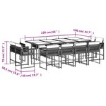 vidaXL Ensemble à manger de jardin 13 Pièces coussins noir résine tressée