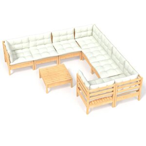 vidaXL Salon de jardin 9 Pièces avec coussins crème bois de pin