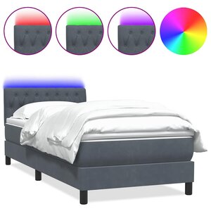 vidaXL Sommier à lattes de lit et matelas et LED gris foncé 80x220 cm velours