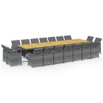 vidaXL Ensemble à manger de jardin coussins 19 Pièces Gris Résine tressée