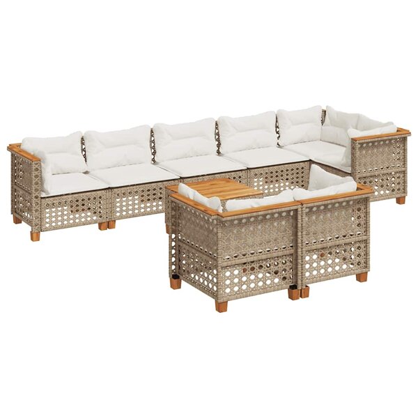 vidaXL Salon de jardin avec coussins 9 Pièces beige résine tressée