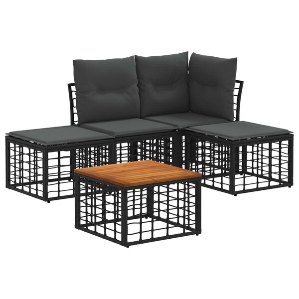 vidaXL Ensemble de canapés d'extérieur 5 Pièces Noir et Gris foncé