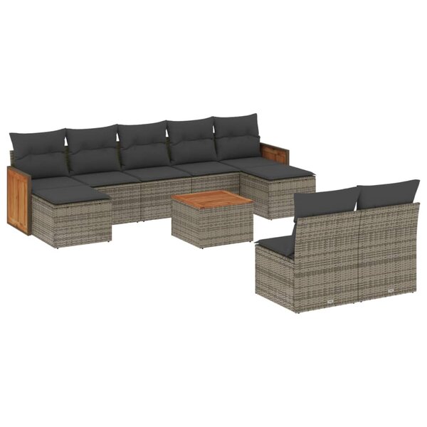 vidaXL Salon de jardin avec coussins 10 Pièces gris résine tressée
