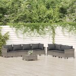 vidaXL Salon de jardin 8 Pièces avec coussins Gris Résine tressée
