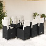 vidaXL Ensemble de bistro de jardin 9 Pièces coussins noir poly rotin