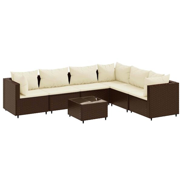 vidaXL Salon de jardin avec coussins 7 Pièces marron résine tressée