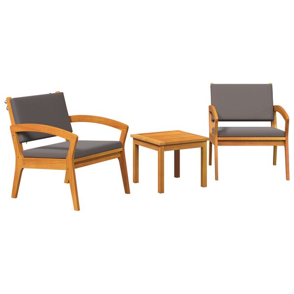 vidaXL Ensemble Bistro 3 Pièces avec Coussins  en Bois d'Acacia Massif