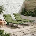 vidaXL Transat pliant avec coussin 2 Pièces Vert foncé
