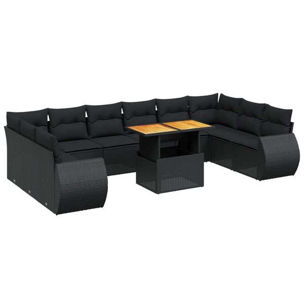vidaXL Salon de jardin 11 Pièces avec coussins noir résine tressée