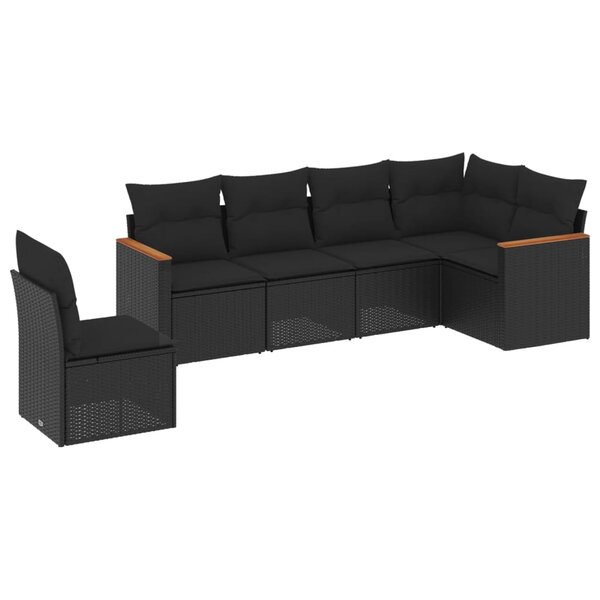 vidaXL Salon de jardin 6 Pièces avec coussins noir résine tressée
