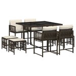 vidaXL Ensemble à manger de jardin et coussins 9 Pièces marron poly rotin