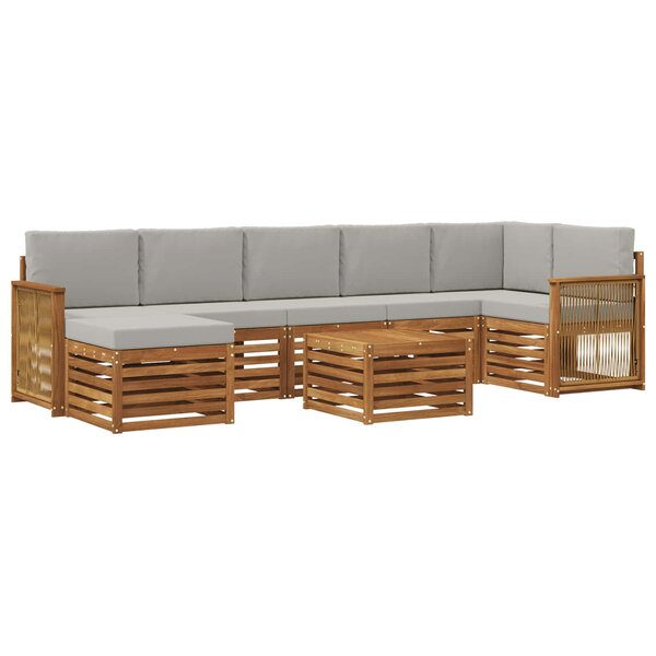 vidaXL Ensemble de canapés d'extérieur 7 Pièces Naturel et gris clair