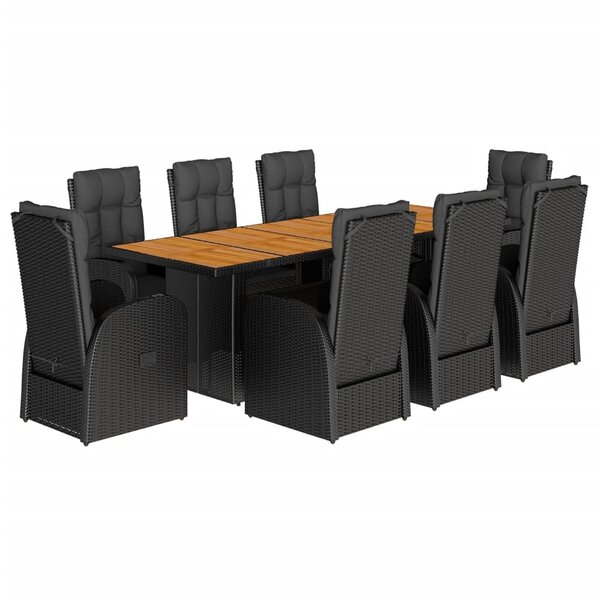 vidaXL Ensemble à manger de jardin 9Pièces coussins noir résine tressée