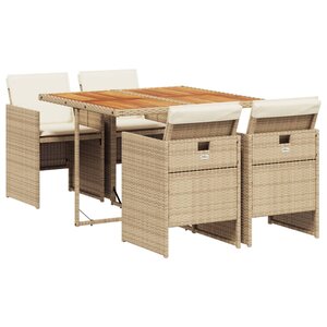 vidaXL Ensemble à manger de jardin avec coussins 5Pièces Beige poly rotin