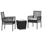 Ensemble de Bistro de Jardin 3 Pièces avec Coussins en Poly Rattan Noir