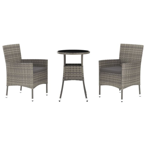 vidaXL Ensemble de bistro de jardin 3 Pièces coussins gris poly rotin