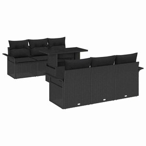 vidaXL Ensemble de canapé de jardin avec coussin 7 Pièces Noir Poly rotin