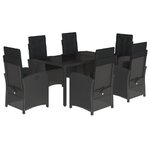 vidaXL Ensemble à manger de jardin coussins 7Pièces Noir Résine tressée