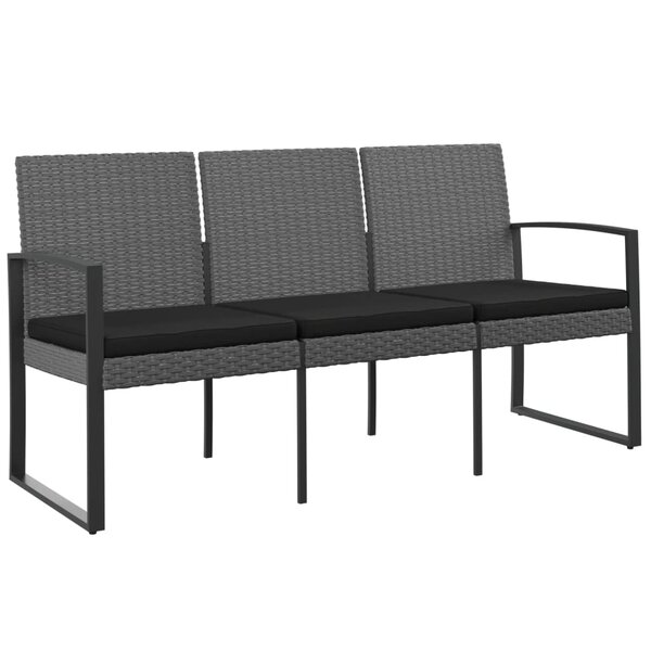 vidaXL Banc de jardin à 3 places et coussins gris foncé PP rotin