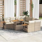 vidaXL Salon de jardin avec coussins 9 Pièces beige résine tressée acacia