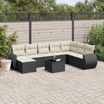 vidaXL Salon de jardin 9 Pièces avec coussins noir résine tressée