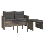 vidaXL Salon de jardin avec coussins 3 Pièces gris résine tressée