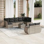 vidaXL Salon de jardin avec coussins 10 Pièces gris clair résine tressée