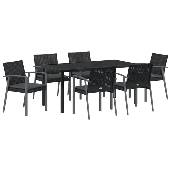 vidaXL Ensemble de salle à manger de jardin 7 pièces avec coussins en polyrotin noir