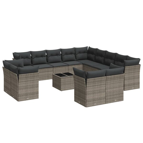 vidaXL Salon de jardin avec coussins 14 Pièces gris résine tressée