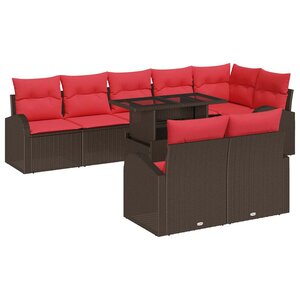 vidaXL Ensemble de Canapés 9 Pièces Marron et rouge polyrotin