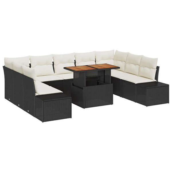 vidaXL Ensemble de salle à manger pour jardin 10 Pièces Noir  Crème