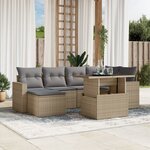 vidaXL Salon de jardin avec coussins 7 Pièces beige résine tressée