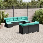 vidaXL Salon de jardin 10 Pièces avec coussins noir résine tressée