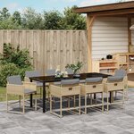 vidaXL Ensemble de salle à manger de jardin 9 pièces avec coussins en rotin poly beige