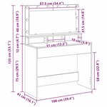 vidaXL Coiffeuse Gris béton 100 x 41 x 135 cm Bois d'ingénierie