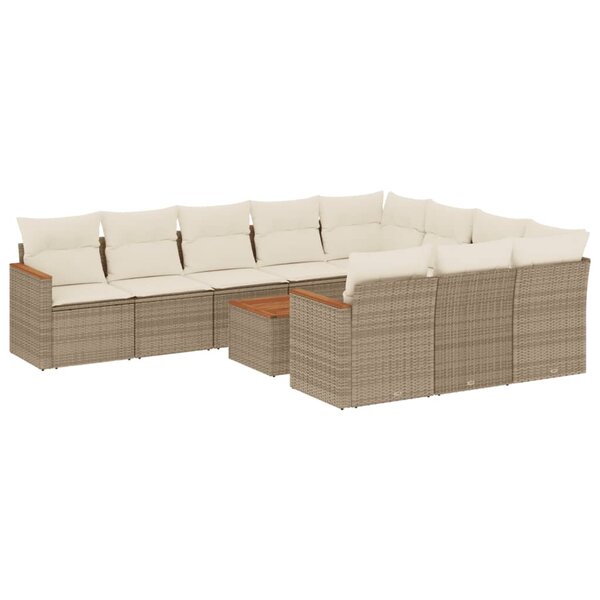 vidaXL Salon de jardin 11 Pièces avec coussins beige résine tressée