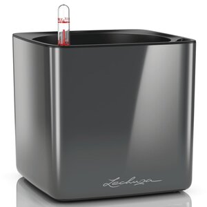 Lechuza jardinière de table cube glossy 16 all-in-one charbon brillant