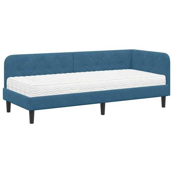 vidaXL Cadre de lit d'angle Bleu 80 x 200 cm Velours