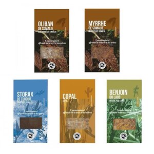 5 résines d'encens à brûler - Oliban  Myrrhe  Copal  Storax  Benjoin
