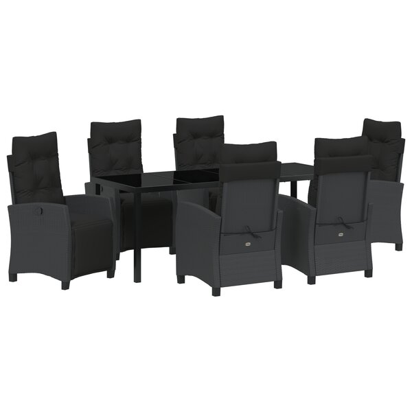 vidaXL Set de jardin 7 pièces en rotin poly noir