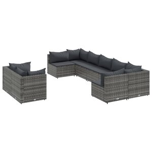vidaXL Salon de jardin 9 Pièces avec coussins gris résine tressée
