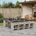 vidaXL Ensemble à manger de jardin et coussins 9 Pièces gris clair rotin