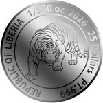 Pièce de monnaie en Platine 25 Dollars g 0.062 (1/500 oz) Millésime 2026 TIGER 1/500 (PRÉCOMMANDE)