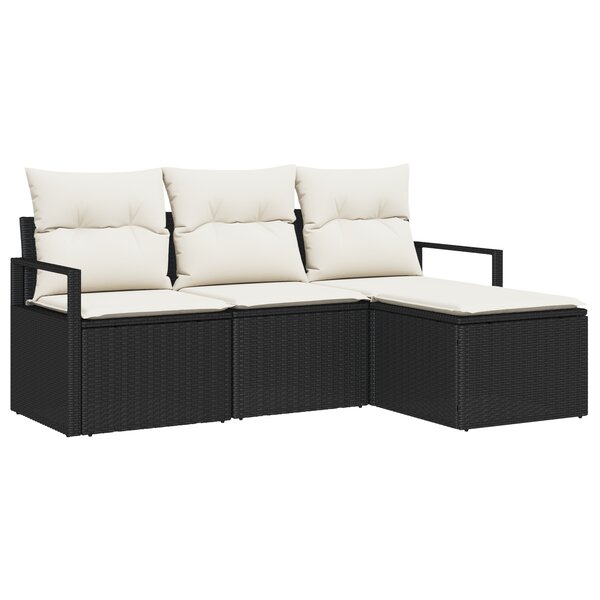 Ensemble de Canapé de Jardin 4 Pièces avec Coussins Noir Rattan Poly