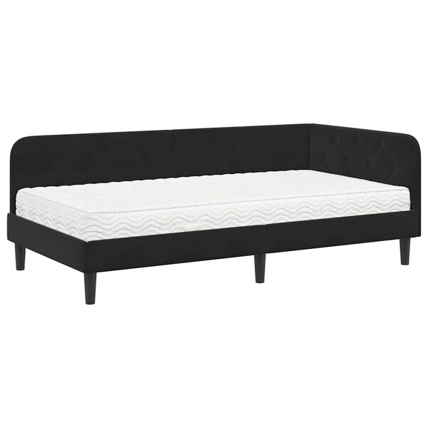 vidaXL Cadre de lit d'angle avec matelas Noir 90 x 200 cm Velours