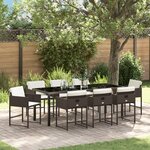 vidaXL Ensemble de Salle à Manger de Jardin 9 Pièces avec Coussins Marron Poly Rattan