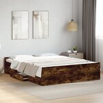 vidaXL Cadre de lit avec tiroirs sans matelas chêne fumé 140x200 cm